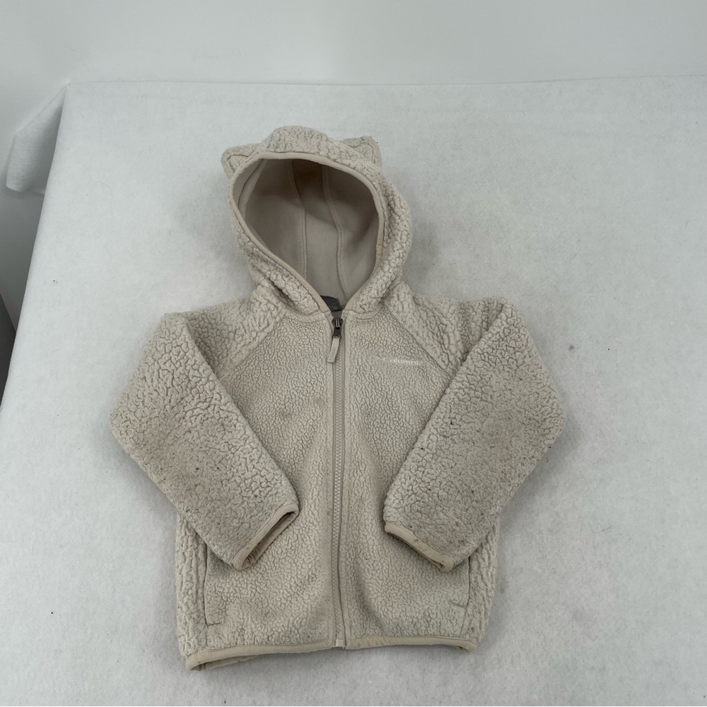 COLUMBIA Kids Full Zip Hooded Sherpa Jacket Sweatshirt Bear ears Cream size: 4T